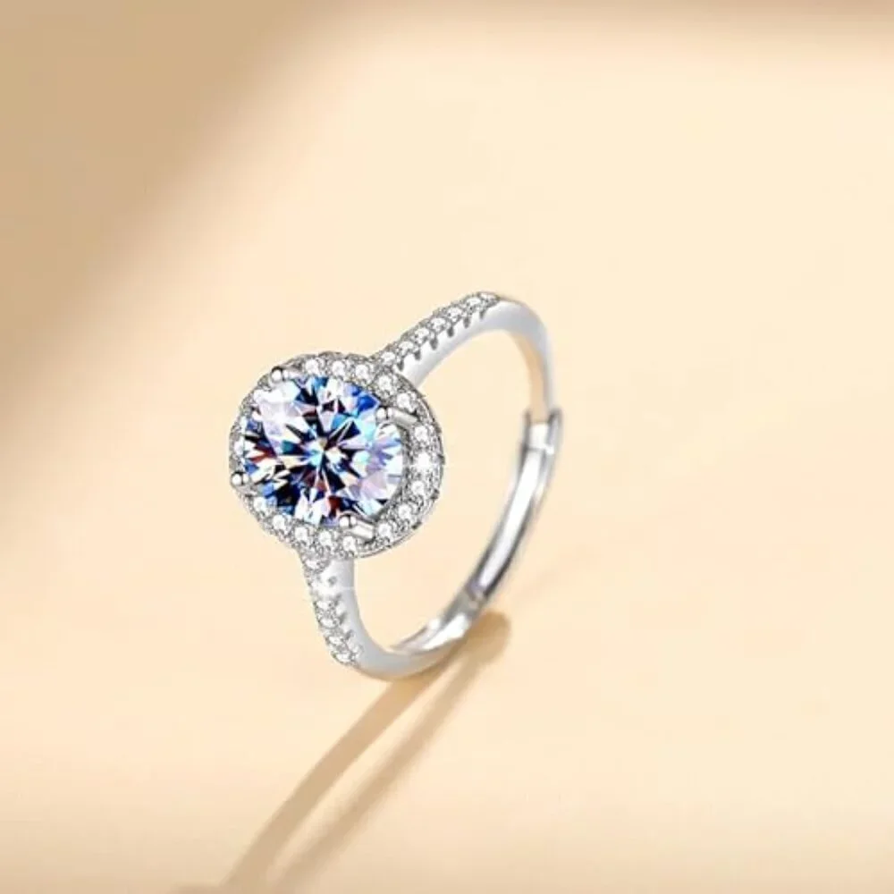 2 CT Moissanite Women's Ring S925 Sterling Silver Solitaire Diamond Pave Setting